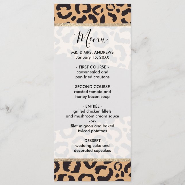 Menu Poster de animal Leopard d'or noir moderne (Devant)