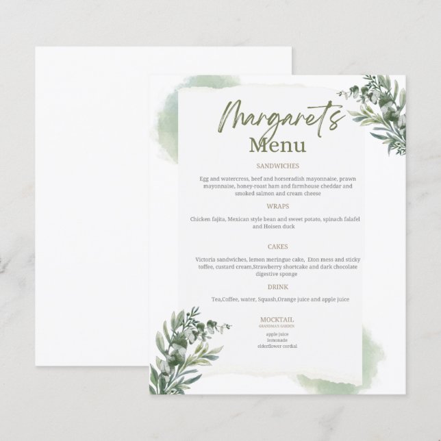 Menu pour mariages et anniversaires (Devant / Derrière)