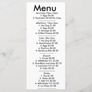 Menu pour resturant