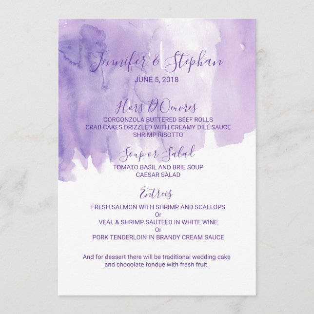 Menu pourpre violet de mariage d'éclaboussure (Devant)