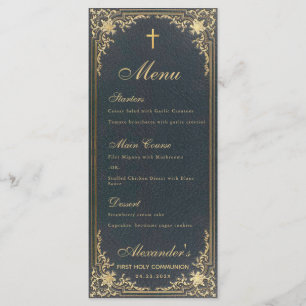 Menu Premier Communion Blue Gold Vintage Elegant Boy