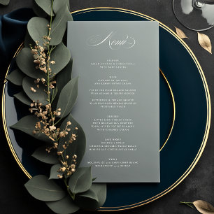 Menu Premium Elegant Calligraphie gris Mariage vert