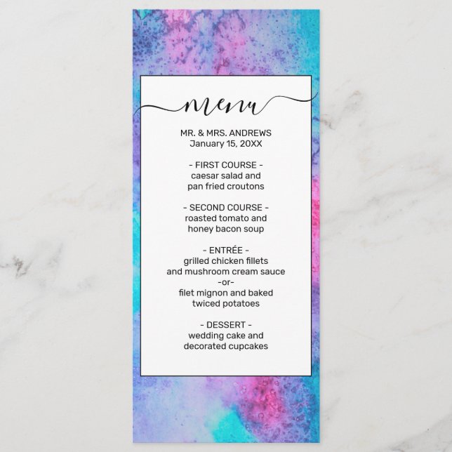 Menu Pretty Pink Blue Purple Salty Watercolor (Devant)