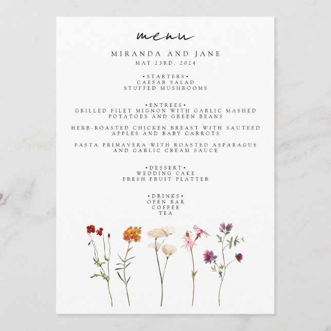 Menu Pride lesbienne Fleur sauvage minimale Mariage flo (Devant)