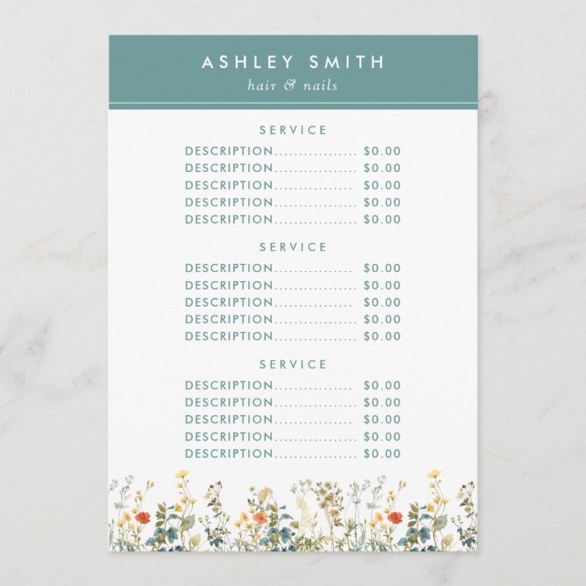 Menu Prix de champ Fleur sauvage élégant (Devant)