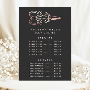 Menu Prix du Service de Salon de Ciseaux en Or Rose Vin