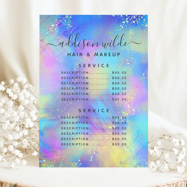 Menu Prix du service d'Iridescente Opale Holographique (Créateur téléchargé)