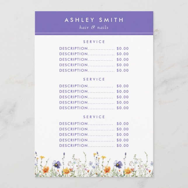 Menu Prix fleur sauvage (Devant)