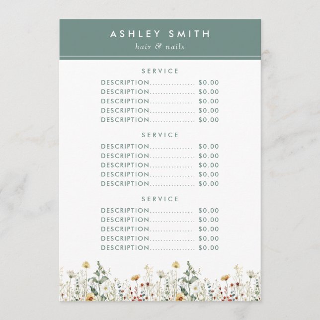 Menu Prix Fleur sauvage d'été (Devant)