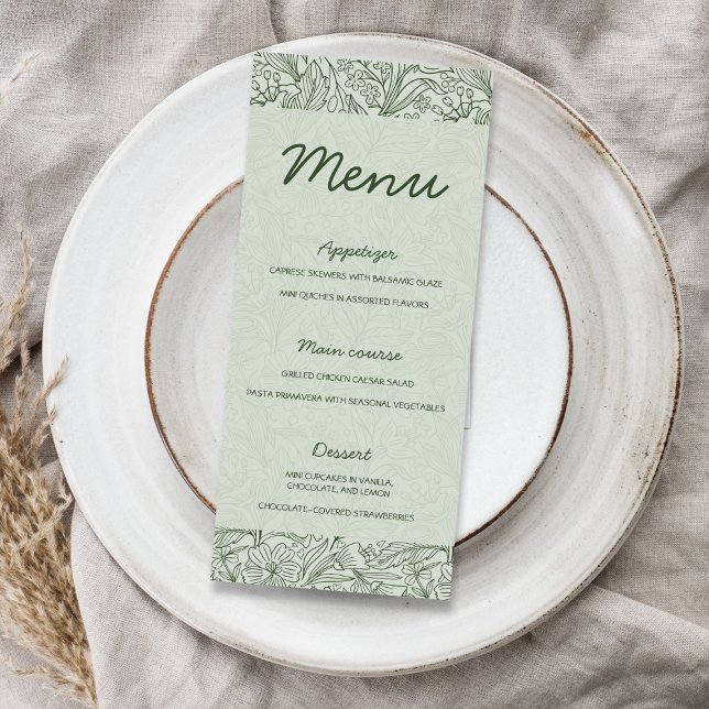 Menu Prochain Chapitre Floral Vert Sauge Baby Shower de (Next Chapter Floral Sage Green Bridal Shower Menu)