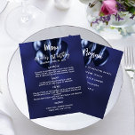 Menu program navy blue white balloons<br><div class="desc">A navy blue background. The blue colour is uneven. White text.  Decorated with blue balloons.
Front: Personalize and add your name,  date and the menu. 
Back: Program.  If you have a large program you can reduce the line spacing.


1 sheet = 1 menu printed edge to edge.</div>