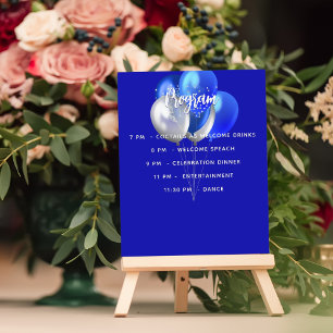 Menu program royal blue white balloons