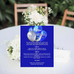 Menu program royal blue white balloons budget<br><div class="desc">Please note that this menu/program is on flyer paper and very thin. For thicker menus (same design) please visit our store. A royal blue background. White text. Decorated with blue and silver balloons. Front: Personalize and add your name, date and the menu. Back: Program. If you have a large program...</div>