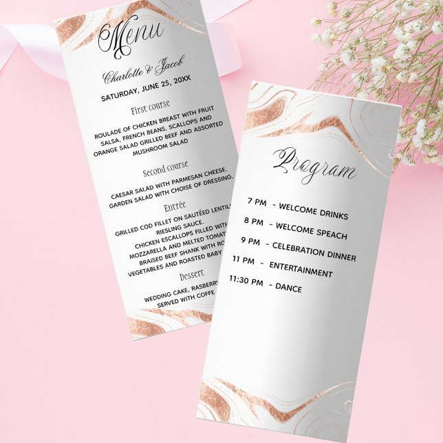 Menu programme argent rose or marbre mariage (Créateur téléchargé)