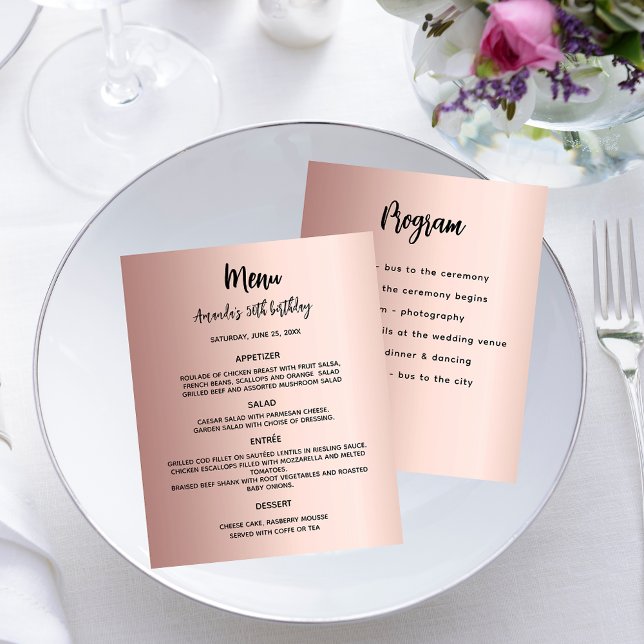 Menu programme rose or fête d'anniversaire (Créateur téléchargé)