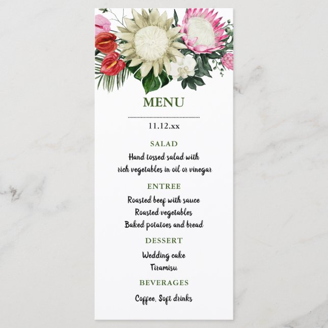 Menu Protea à l'aquarelle de la Monstère tropicale | Me (Devant)
