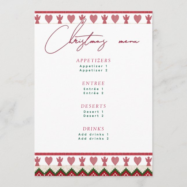 Menu Pull Ugly Sweater Tricoté Hygge Anges Cœurs Noël (Devant)