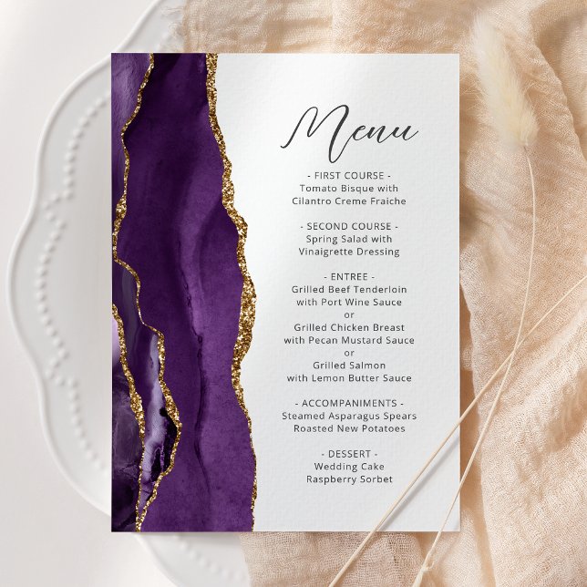 Menu Purple Gold Agate Mariage de script moderne (Créateur téléchargé)