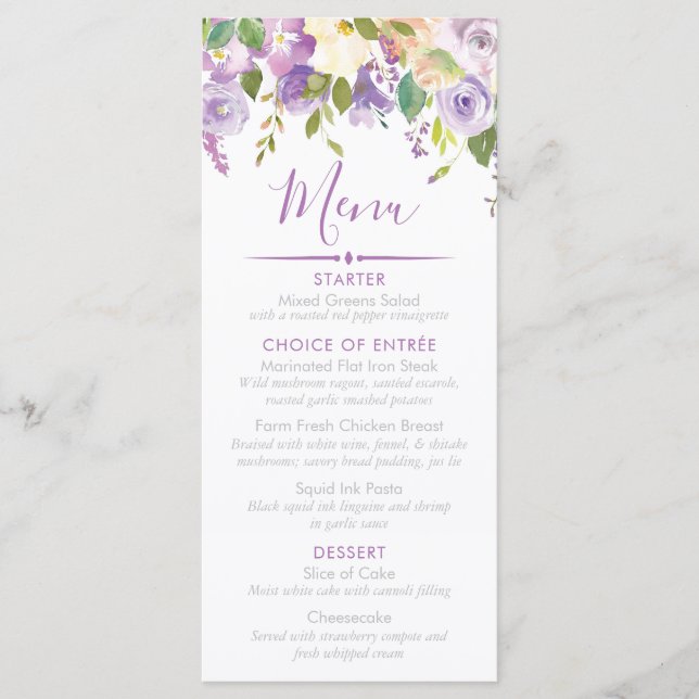 Menu Purple Peonies Fête des mariées, événement personn (Devant)