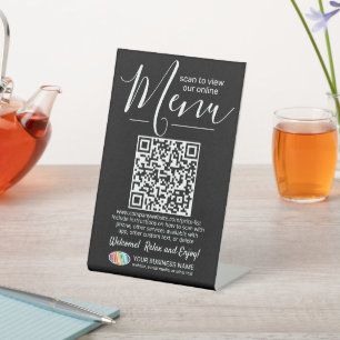 Menu QR Code Generator & Business Logo Black Pedestal Sign
