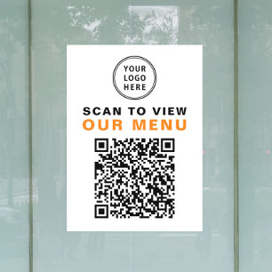 Menu QR Code Restaurant Cafe Logo Window Cling