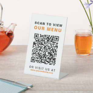 Menu QR Code Restaurant Cafe Pedestal Sign