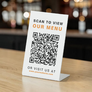 Menu QR Code Restaurant Cafe  Pedestal Sign