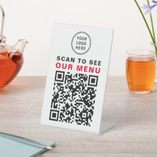 Menu QR Code Restaurant Logo Pedestal Sign