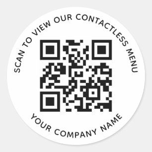 Menu QR Code Stickers Round Custom Company Name