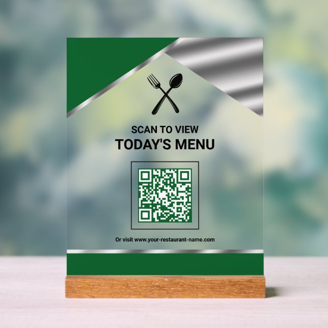 Menu QR Code Vert sans Contact pour Restaurant (Neutre)