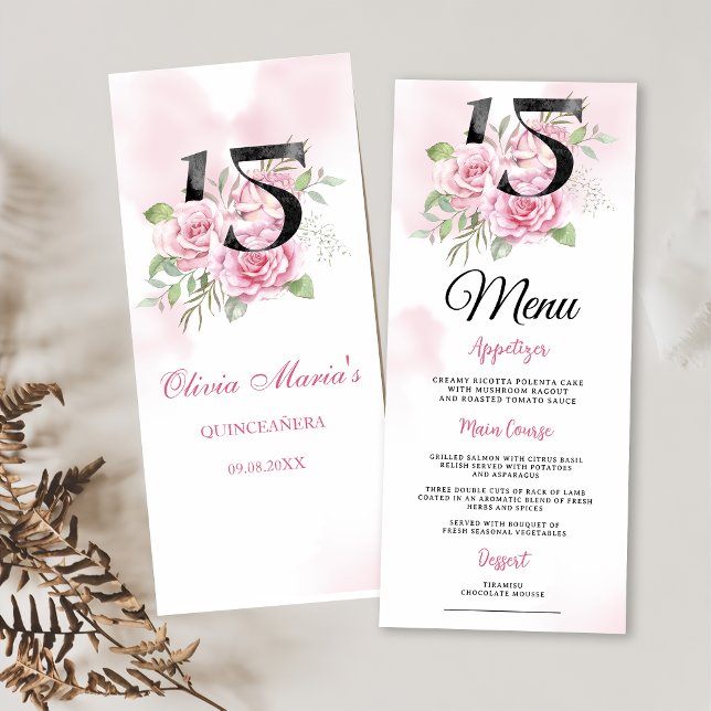 Menu Quinceanera 15e anniversaire Rustique Floral (Créateur téléchargé)