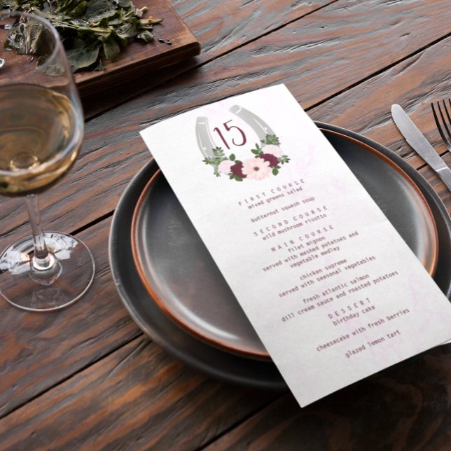 Menu Quinceanera Floral Western Horseshoe (Créateur téléchargé)