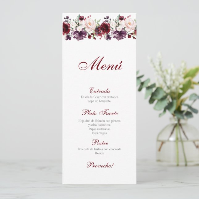 Menu Quinceañera rose et rouge florale (Debout devant)