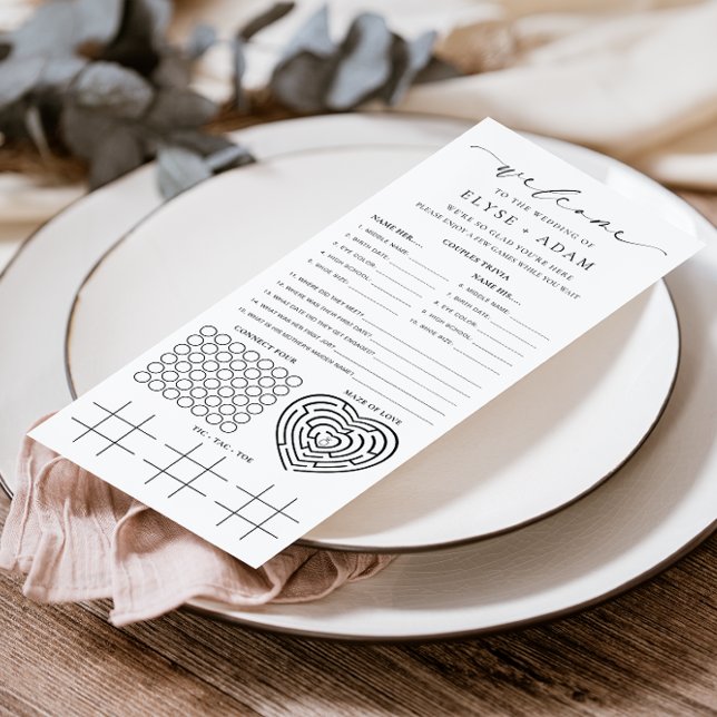 Menu Quiz Mariage minimaliste Ellesmere et (Wedding Quiz and Menu_Ellesmere White)