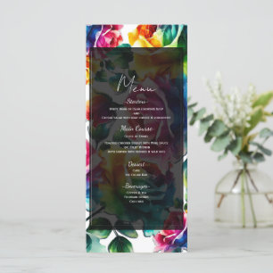 Menu Rainbow Rose Black & White Floral Mariage Men