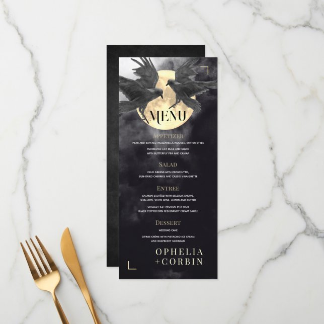 Menu Raven & Golden Moon Mariage gothique (Devant/Arrière en situation)