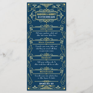 Menu Réception de mariage Art déco Dîner Gold Blue Food