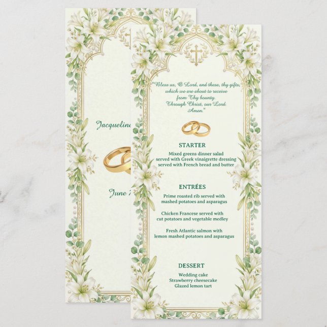 Menu Réception de mariage aux lys blancs (Devant / Derrière)