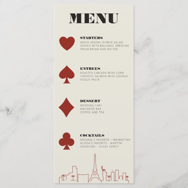 Menu Réception de mariage avec Las Vegas Casino Skyline (Devant)