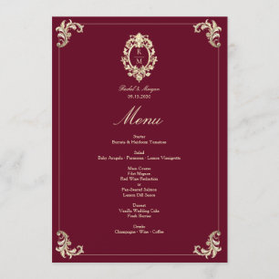 Menu Réception de mariage baroque en or de Bourgogne
