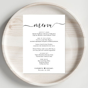 Menu Réception de mariage en écriture élégante