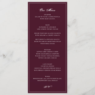 Menu Réception de mariage formelle en Bourgogne