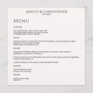 Menu Réception de mariage minimaliste moderne en noir e
