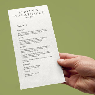 Menu Réception de mariage minimaliste moderne en noir e