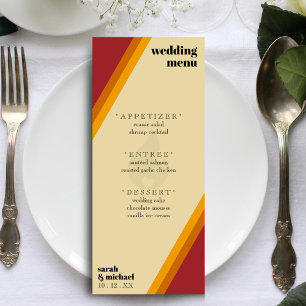 Menu Réception de mariage rayée du Coeur de feu rétro