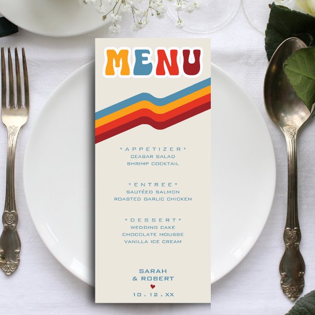 Menu Réception De Mariage Rétro (Retro Striped Wedding Reception Menu)