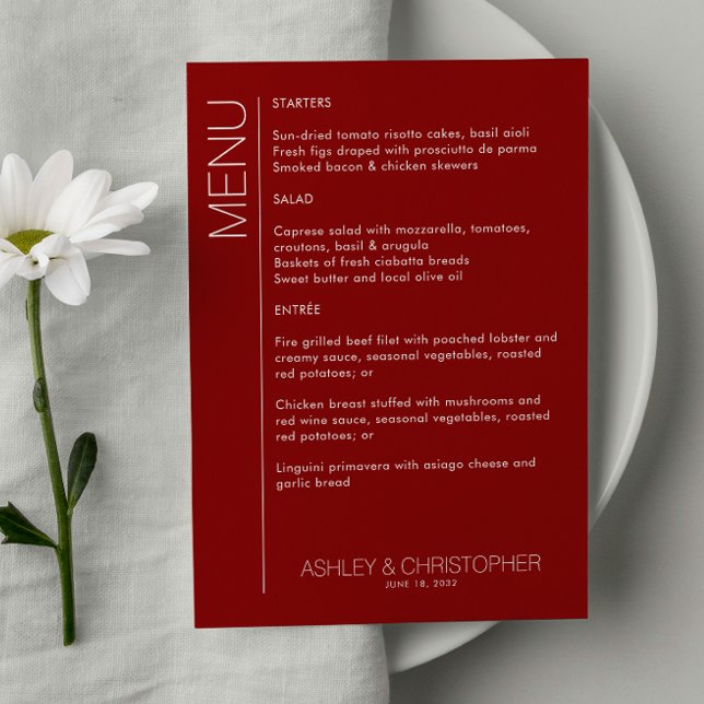Menu Réception De Mariage Rouge De Crimson Minimaliste  (Créateur téléchargé)