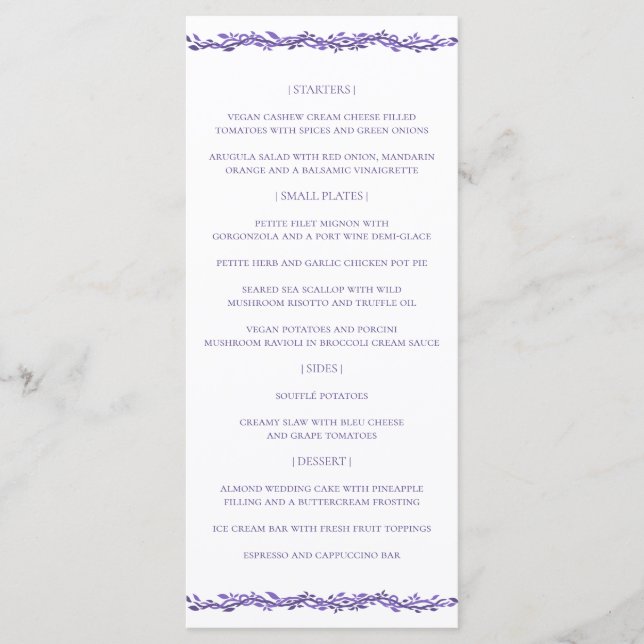 Menu Réception mariage violet Woodsy Ultra Violet (Devant)