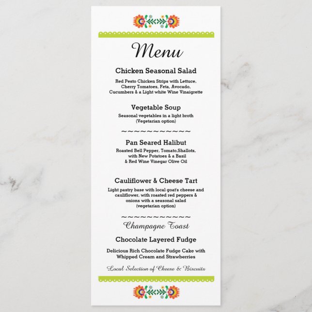 Menu Réception mexicaine de chaux de mariage de partie (Devant)