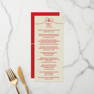 Menu Red Knot Union Double Bonheur Mariage chinois